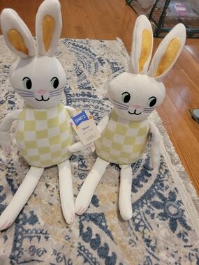 NWT Spritz Checkered Bunny Pair in White and Soft Green